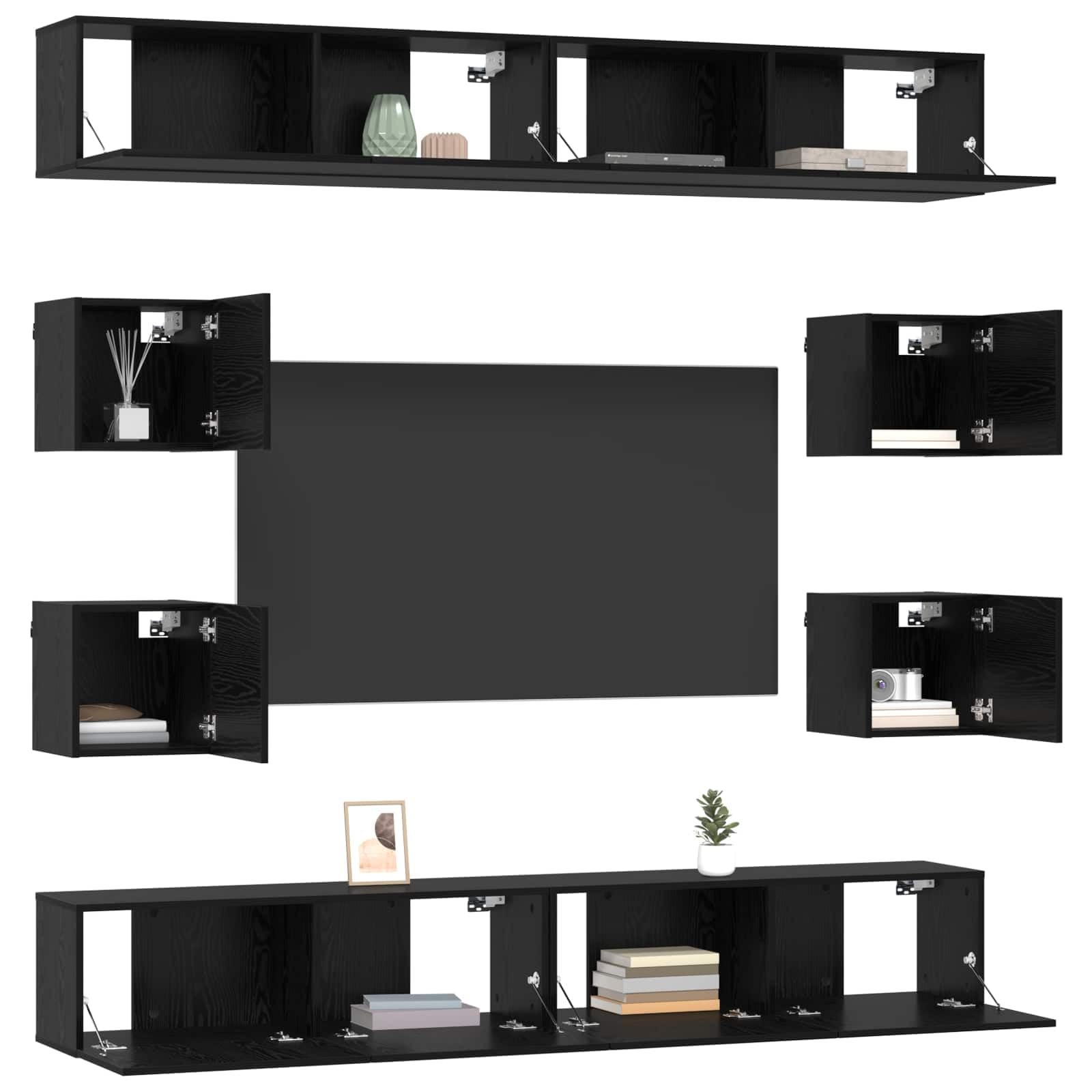 Conjunto de Mueble de TV 8 uds. Roble Negro, Muebles TV, 75.62 kg-3438609