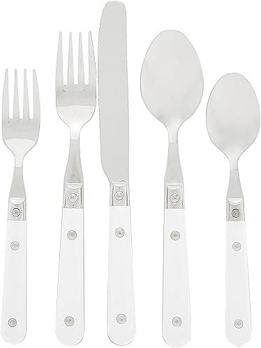 Ginkgo International Le Prix 22703 - Juego de cubiertos de acero inoxidable apto para lavavajillas, 30 piezas, servicio para 6, color blanco