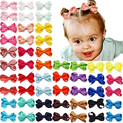 Joyoyo - 50 lazos para el pelo de bebé y niñas, 2 en mini pinzas de cocodrilo, totalmente cubiertos con cinta de grogrén accesorios para el pelo para Ba