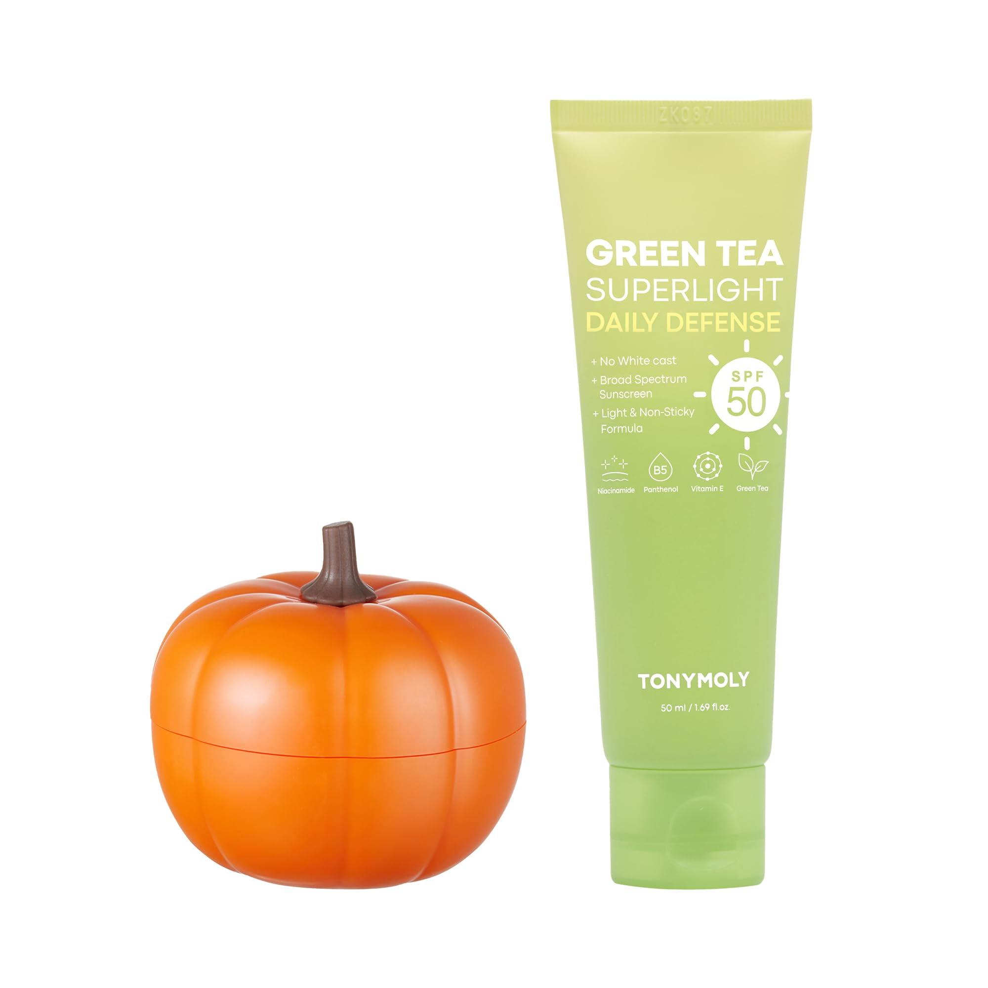 TONYMOLY Green Tea SPF 50 Sunscreen with Plump-kin Retinol Eye Cream Korean Skincare Bundle with Pumpkin Extract and