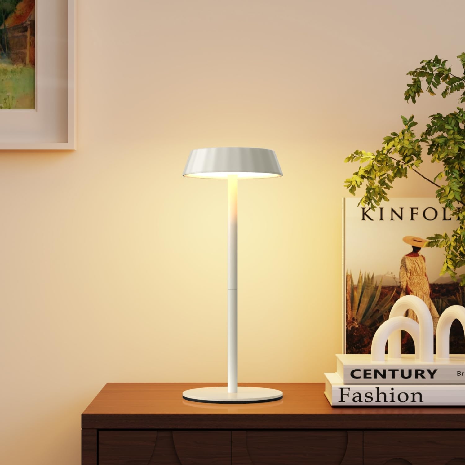 EppieBasic Cordless Table Lamp Rechargeable: Portable & Minimalist Design - 2700K Warm Light Metal Lamps for Living Room, Dining, Corner Table - White