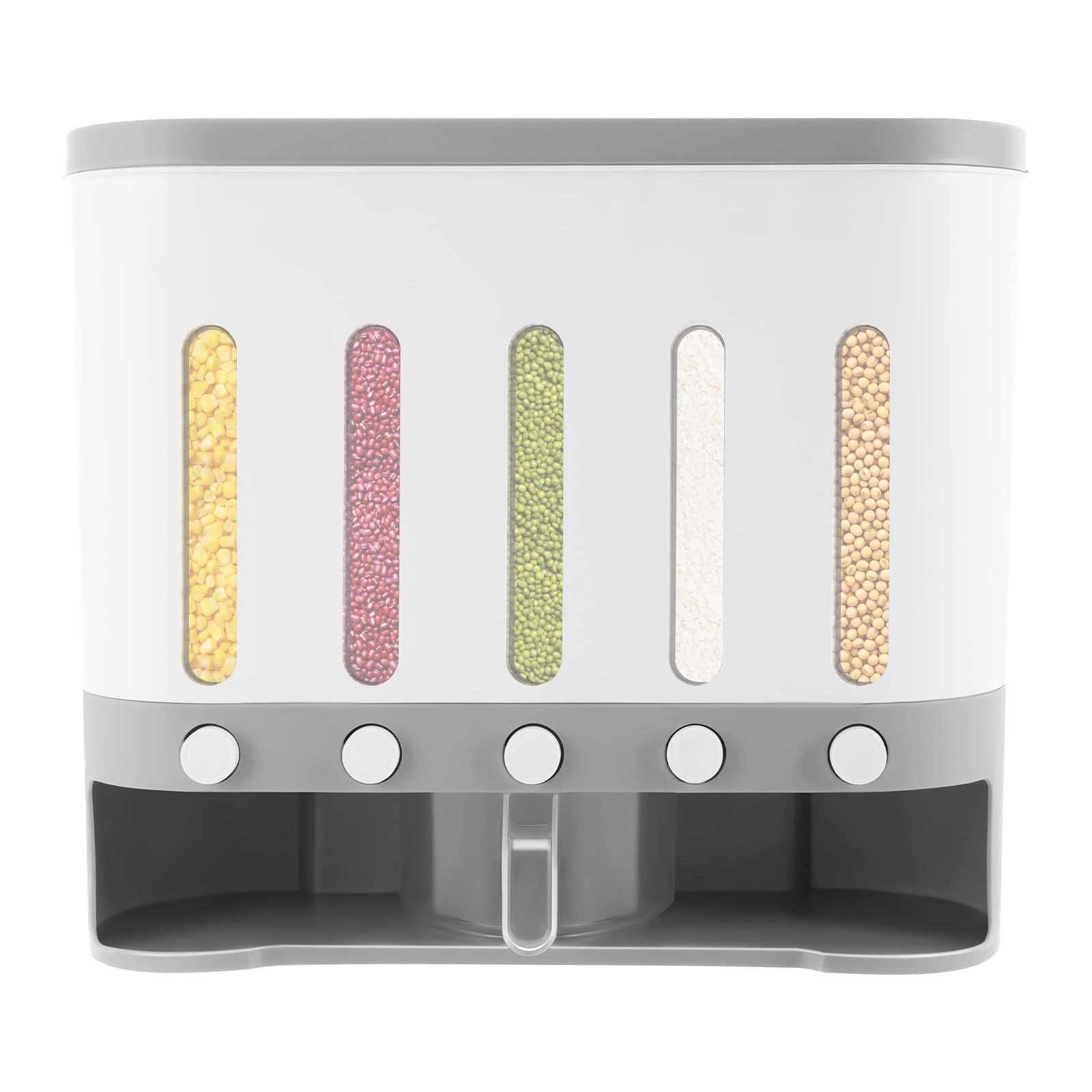 ureggvbu Cereal Dispenser 9 kg Cornflakes Dispenser 5 Grids Dry Food with Lid Rice Dispenser Storage Tank Dispenser with Measuring Cup Separate Buttons - Easy Access