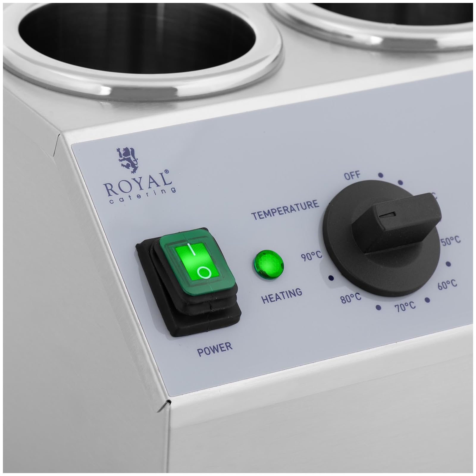 Royal Catering RCSW-13 Calentador de salsas 2 x 1 L Panel de control Superior 40-90 °C 400 W Calentador de salsas Calentador de chocolate
