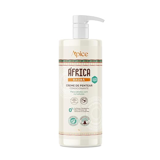 Ápice Creme de Pentear África Baobá | Hidratação, Definição e Proteção Térmica para Cabelos Cacheados, Crespos e Ondulados | 1000ml