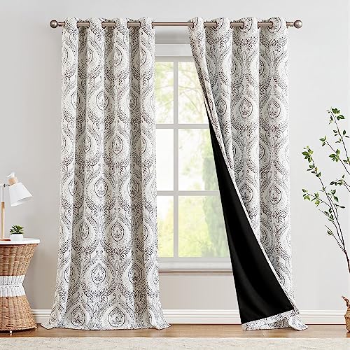 jinchan Blackout Curtains 96 Inches Long Grey Damask Medallion Window Curtains for Bedroom Grommet Thermal Insulated Drapes for Living Room Vintage Lu