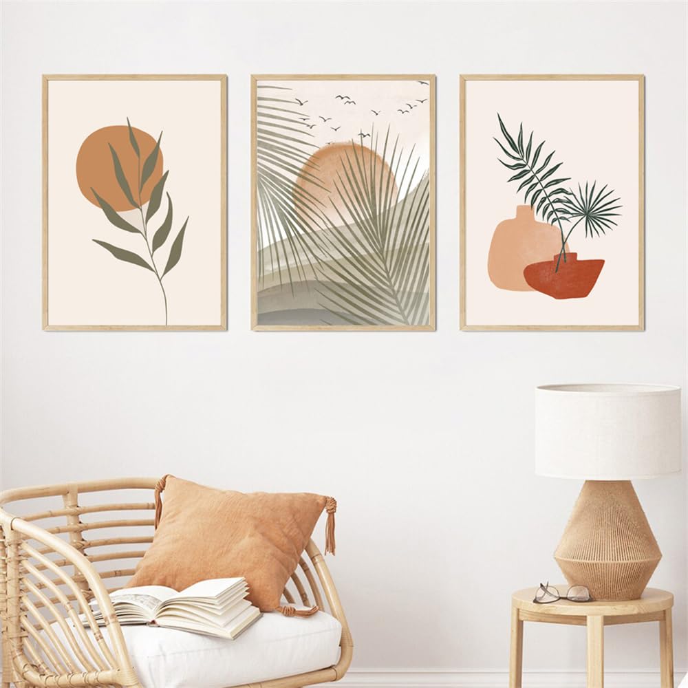 WBYZAC Botanical Posters-Vintage Abstract Palm Leaf Bird Vase Boho Wall Art Canvas Painting Nordic Posters and Prints Wall Pictures for Living Kitchen Room Decor-60 * 70cm*3PCS (No Frame)