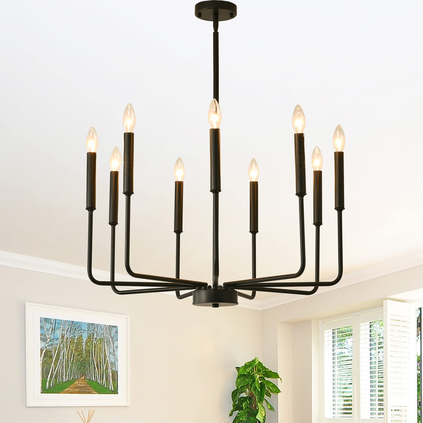 OVAZKUEL Black Chandelier 9 Lights Modern Farmhouse 