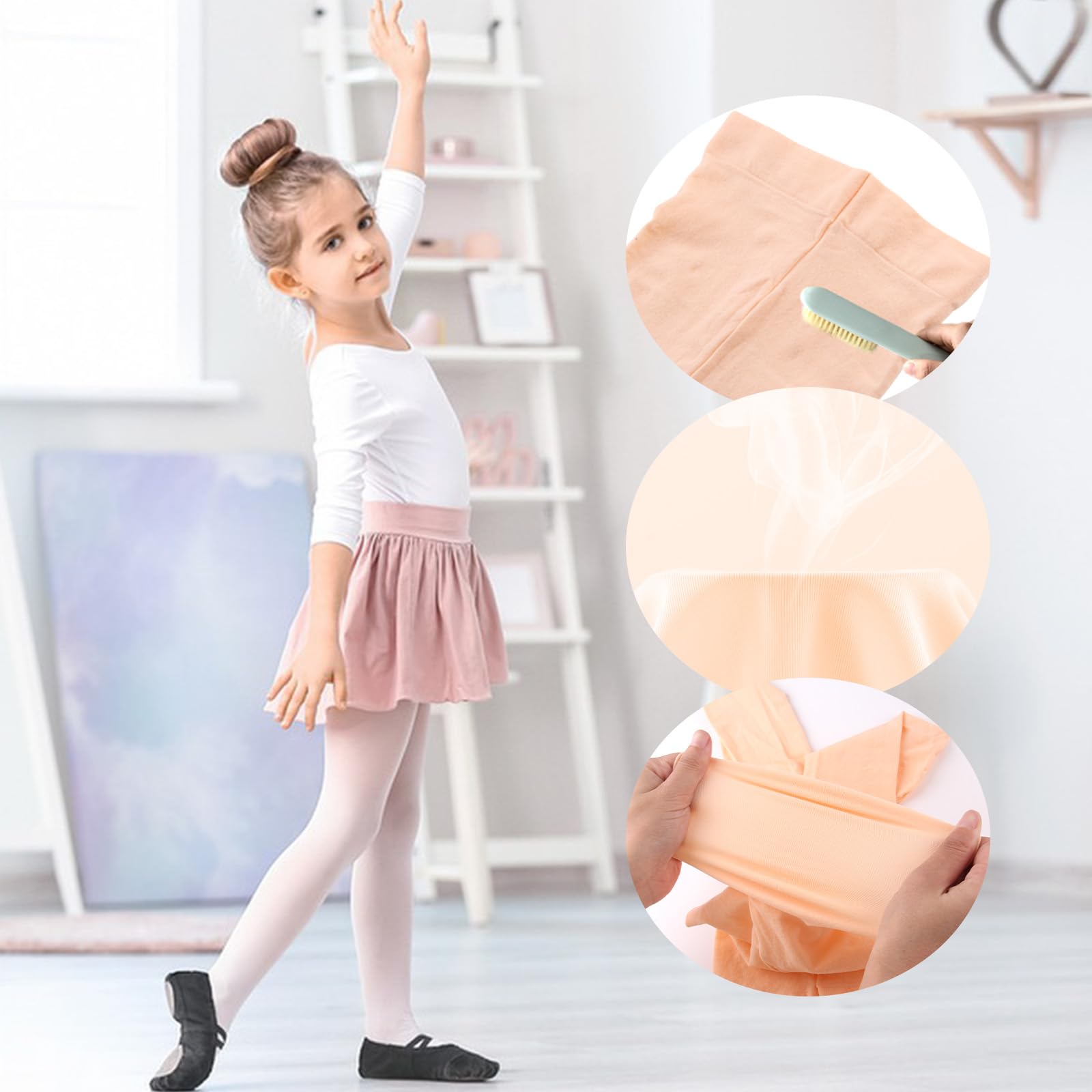 4 Paar Ballett Strumpfhose Mädchen 80 DEN Feinstrumpfhose Ballettstrumpfhose Mädchen Elastisch Atmungsaktiv Tanzstrumpfhose mit Fuß Hautfarbe Weiß für Tanzkurs Leistung Alltag Kinder 5–9 Jahren