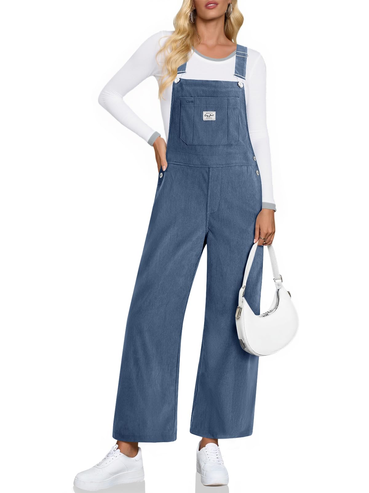 Cicy Bell Damen Cord-Latzhose, lässig, verstellbarer Riemen, weites Bein, Overall, Baggy, trendig, langer Strampler mit Taschen