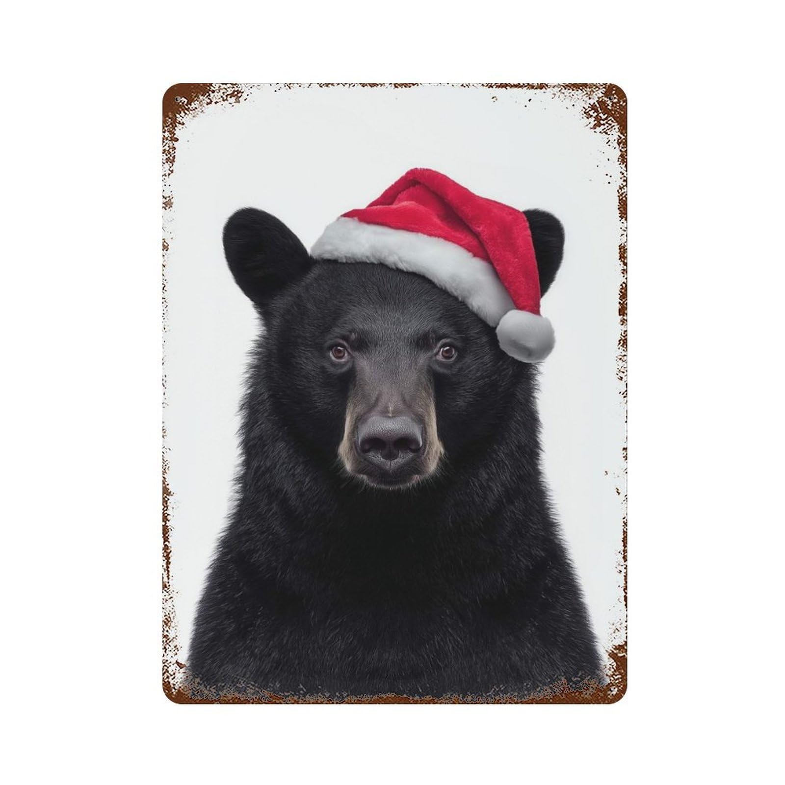 Black Bear with Christmas Santa Hat Rusty Metal Tin Sign 15.7"x11.8", Ideal for Farmhouse, Kitchen And Entryway Decor