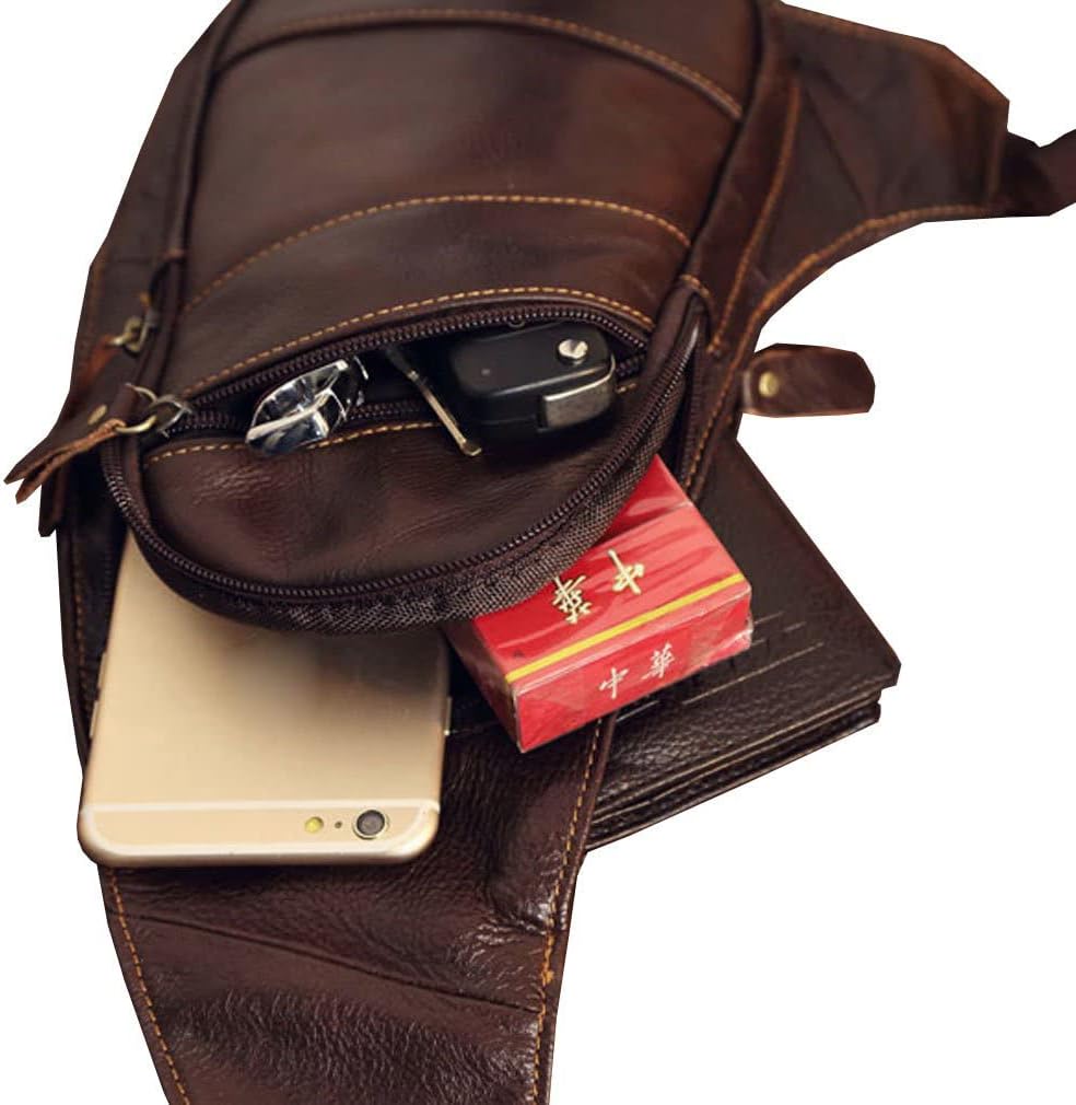 Hebetag Leather Sling Bag Crossbody Backpack for Men Women Travel Outdoor Camping - Image 5