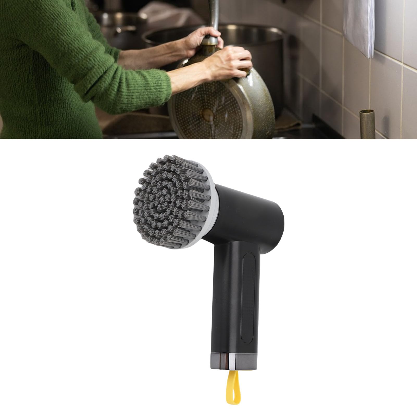 Spazzola Elettrica Ad Alta capacità, Lavasciuga Doccia Senza Fili, Efficiente Detergente Elettrico per Il Bagno con 3 Testine Sostituibili, Ideale per Piastrelle e Pavimenti (Black)