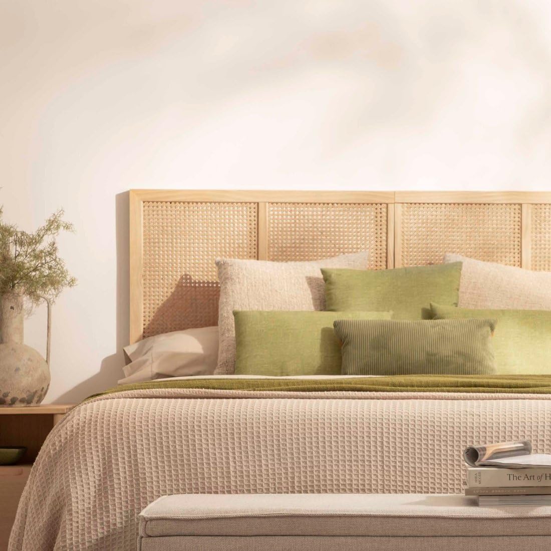 Cabecero de Cama Katri en Madera de Pino y Ratán Natural - Disponible en 135/150/160 cm - Diseño Artesanal y Estilo Rústico para Decorar tu Dormitorio