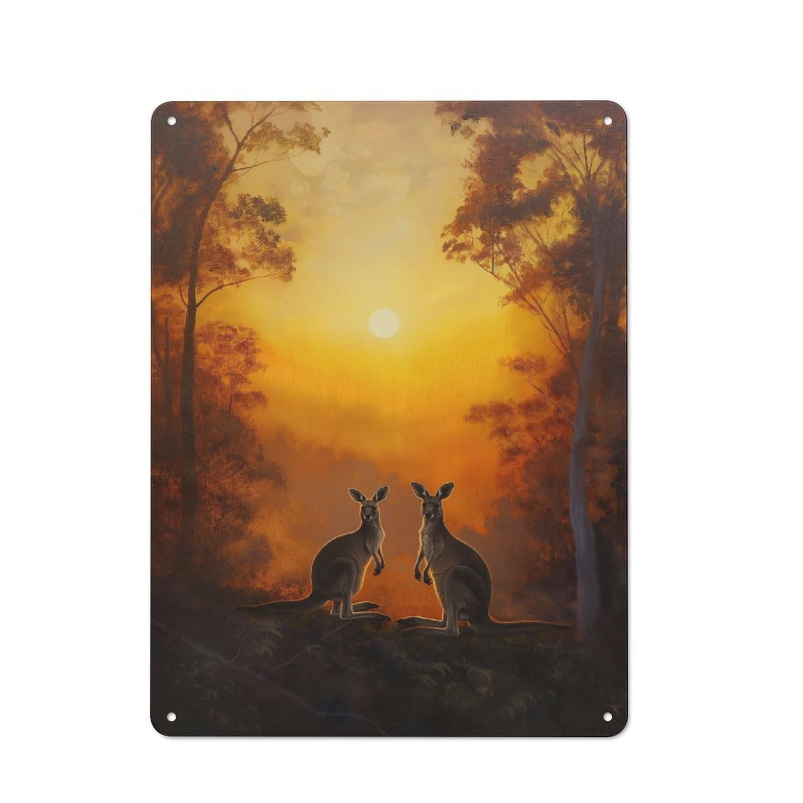 Vintage Tin Sign with Kangaroo Forest Sunset Design 40x30cm, Nostalgic Nostalgic Wall Art for Living Room, Hallway, Kitchen Or Cafe