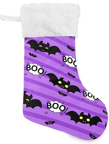 Calcetines de Navidad de murciélago de Halloween, 1 paquete, medias colgantes grandes para chimenea con puño de piel de felpa para decoración de