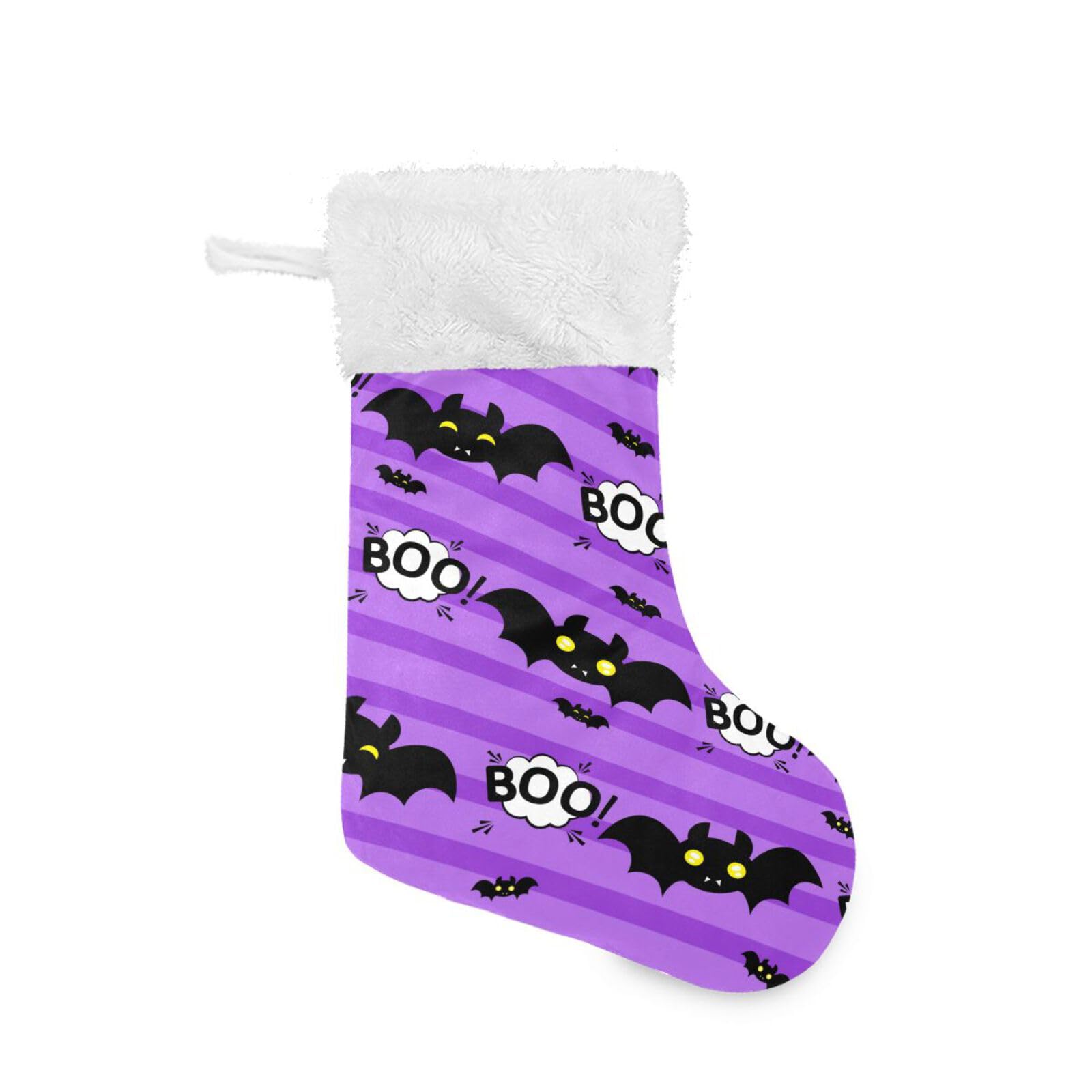 YETTASBIN Halloween Bat Christmas Stocking 1 Pack, Large Xmas Tree Fireplace Hanging Stockings with Plush Fur Cuff for Family Holiday Party Decor Xmas Gifts, 18 Inch