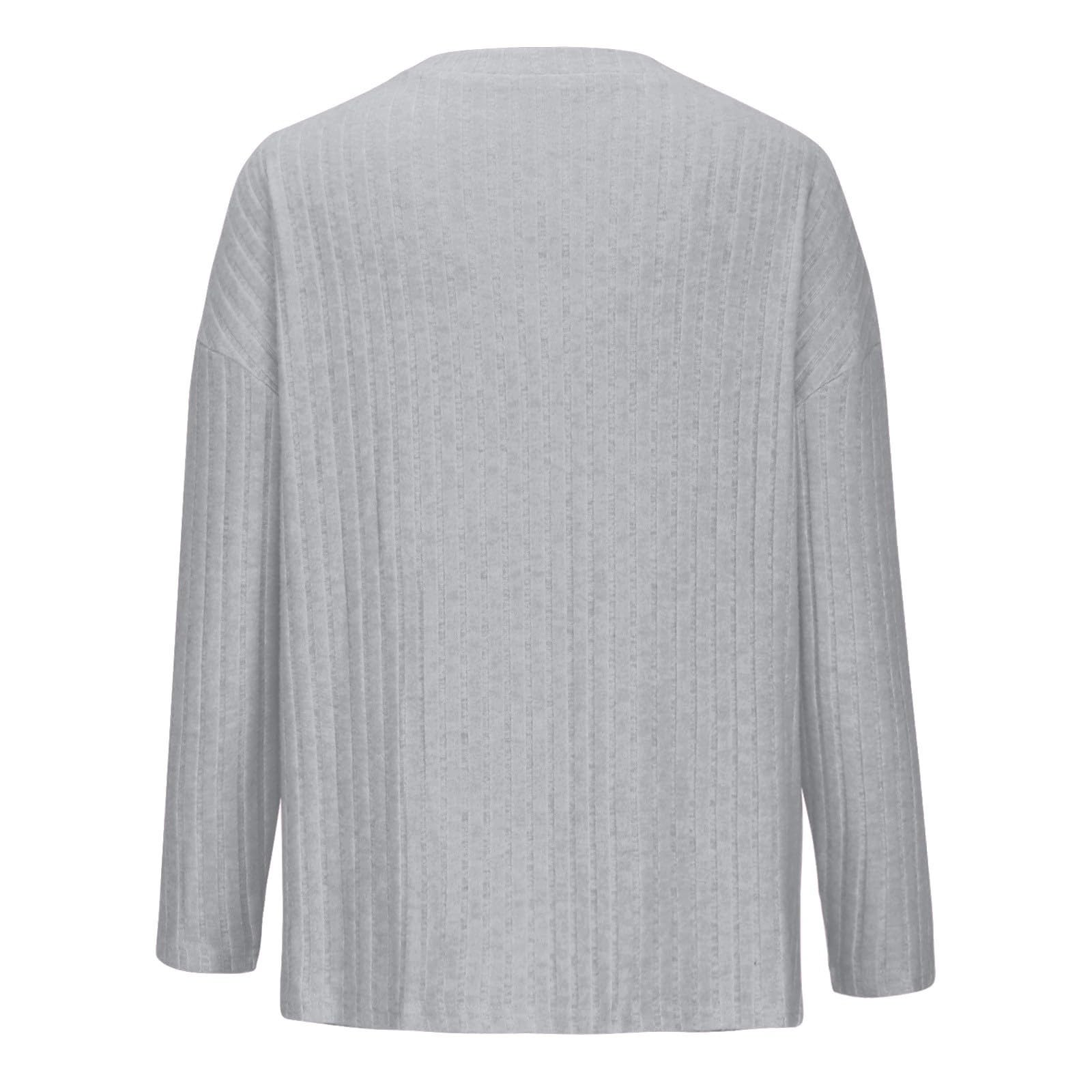 Loungewear Ensemble pyjama côtelé à manches longues pour femme | Ensemble de pyjama à manches longues et col en V en tricot et jambes droites - Vêtements de maison chauds - Couleur unie
