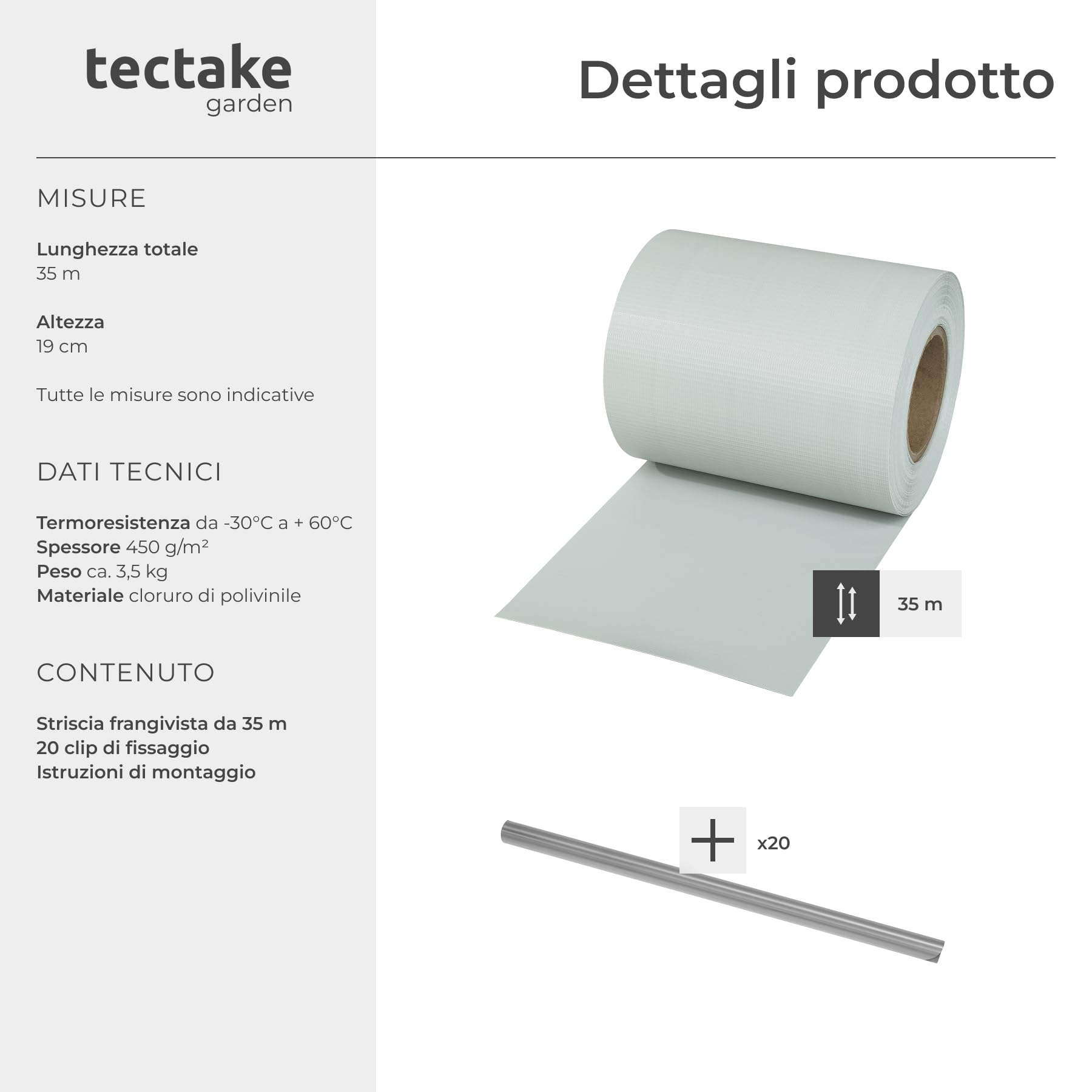 Rotolo Recinzione PVC TecTake 19cm X 35m Antracite - Con Clip Di Montaggio, Antivento E UV - Foto 10