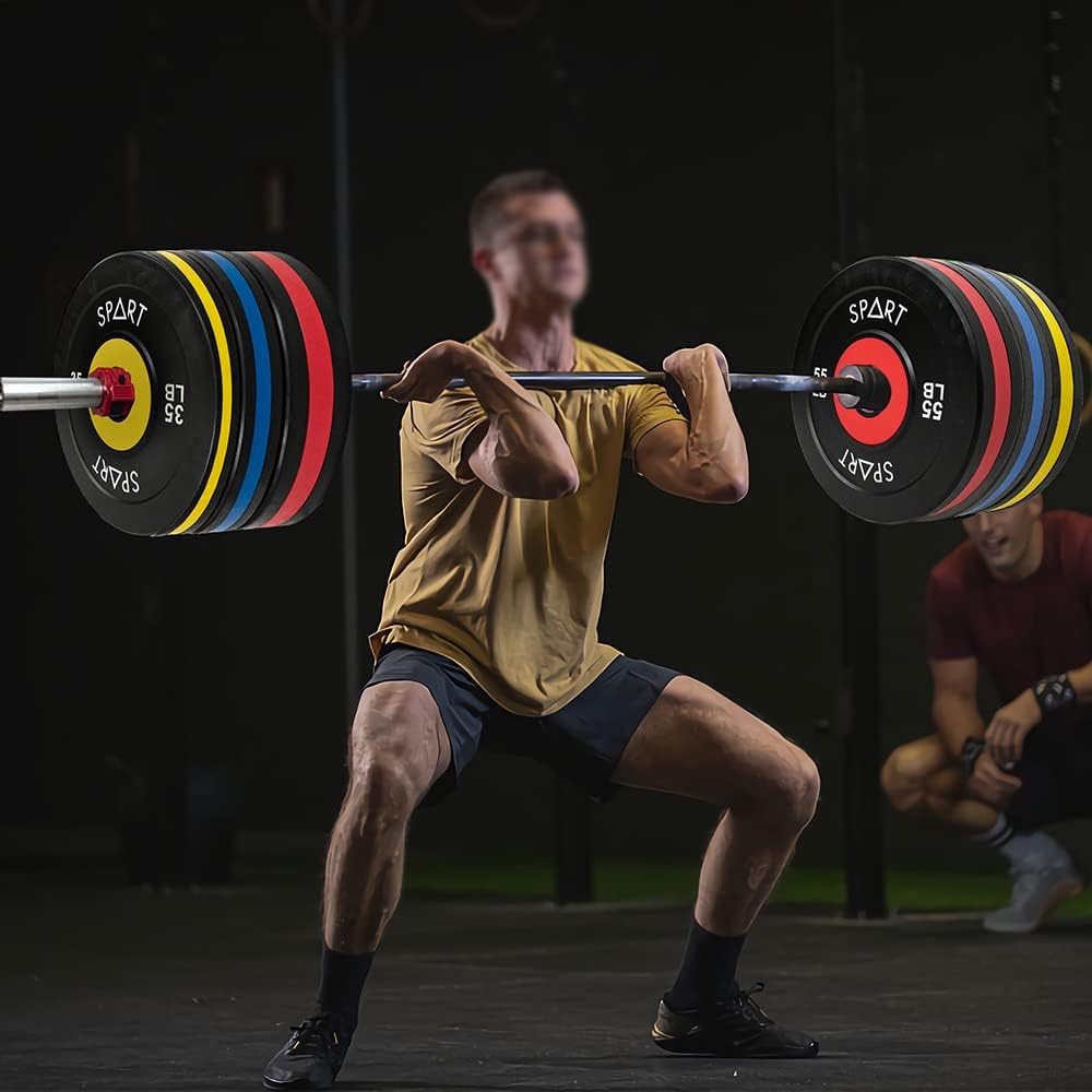 SPART Olympic 2-Inch Rubber Bumper Plate, Black with Colored Edge Low Odor Weight Plate with Stainless Steel Insert for Strength Training, Weightlifting and Crossfit, Single and Pair, 10LB/15LB/25LB/35LB/45LB/55LB