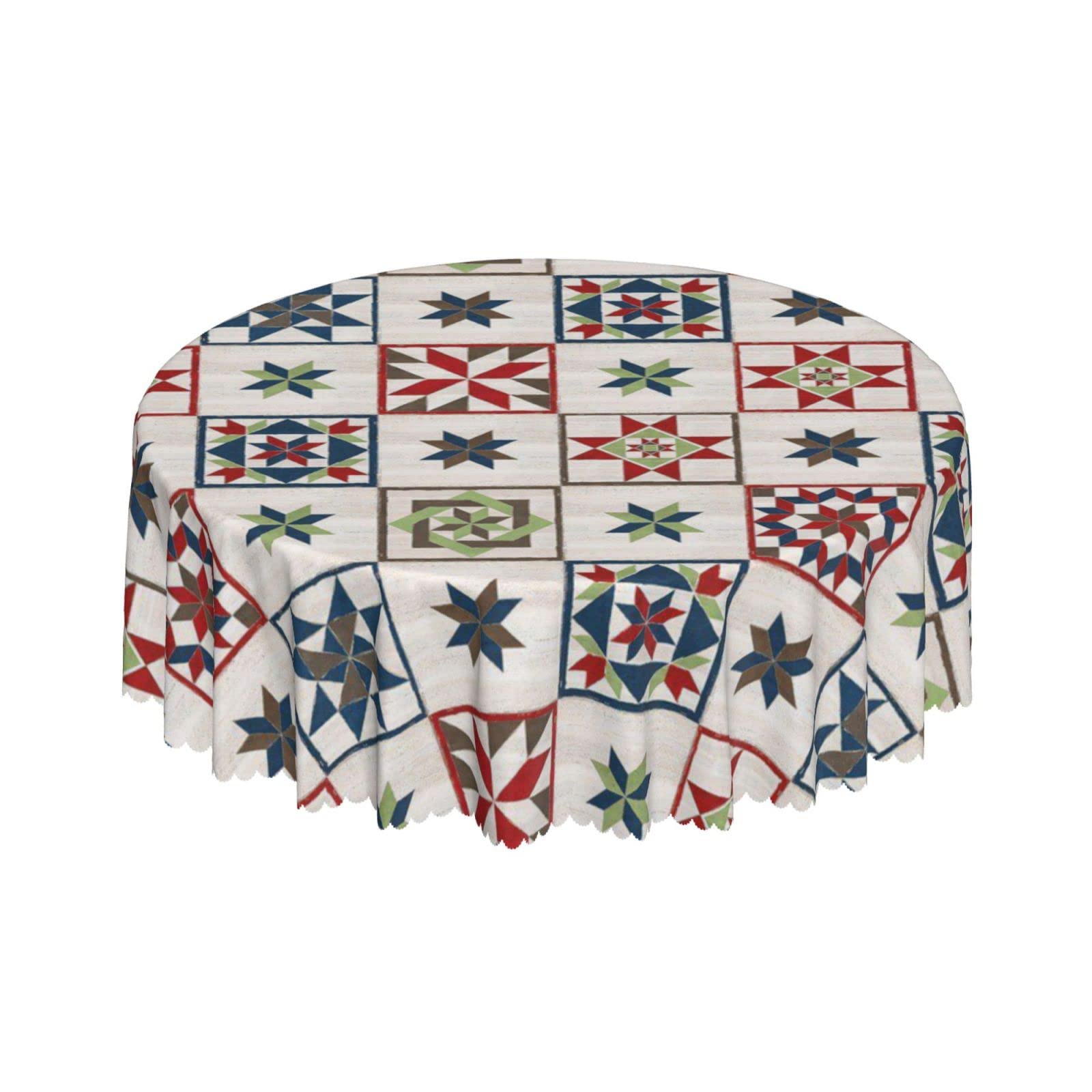 Lsjuee Barn Geometry Vintage Polygon Round Tablecloth 60 Inch Printed Washable Tablecloth for Dining Party Holiday Fall Home Decorative
