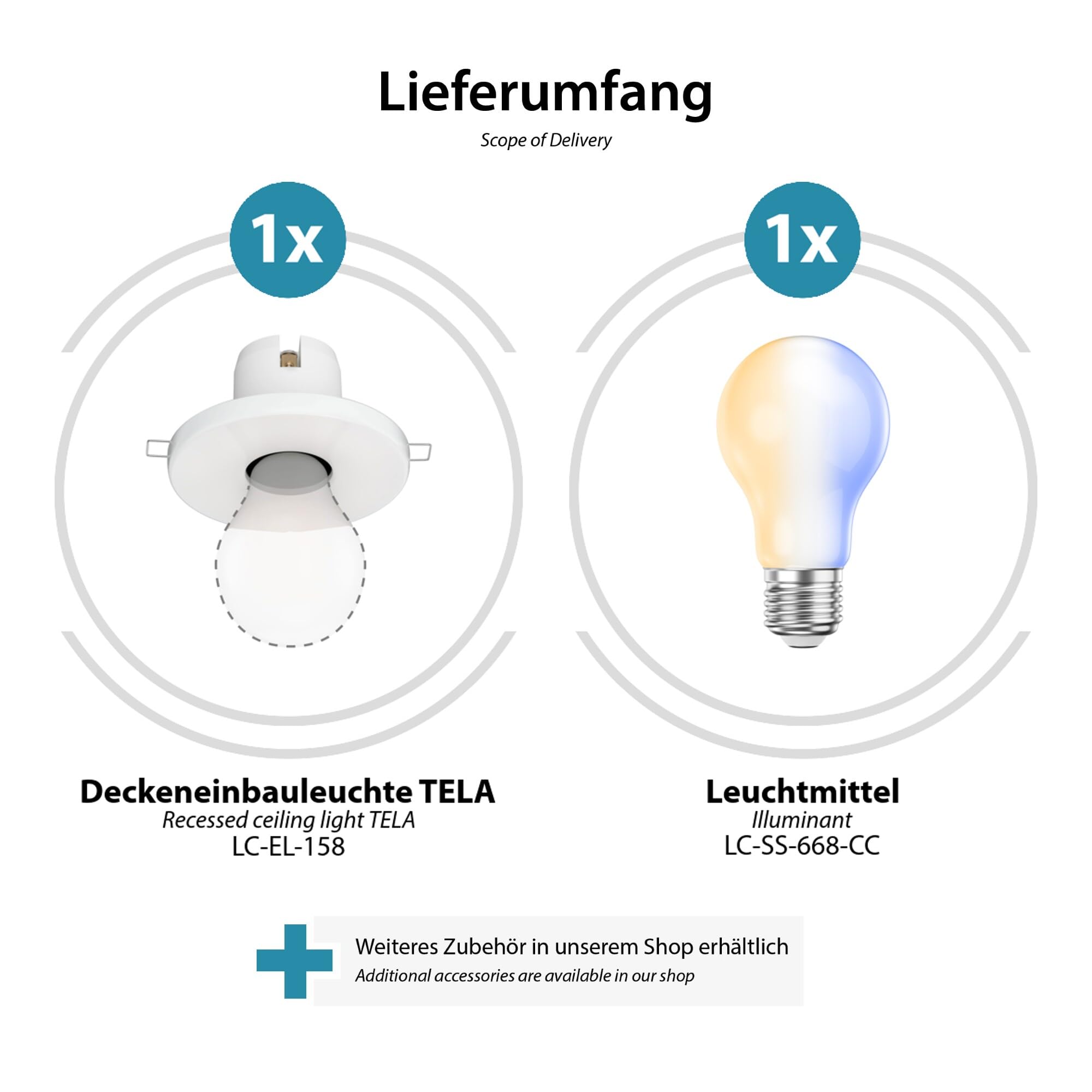 ledscom.de 6x Porzellan Decken-Einbauleuchte TELA weiß, inkl. E27 LED Lampe 918lm, Smart Home, warmweiß - kaltweiß