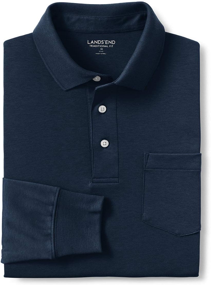 Lands' End Men's Long Sleeve American-Grown Supima Cotton Polo Shirt with Pocket