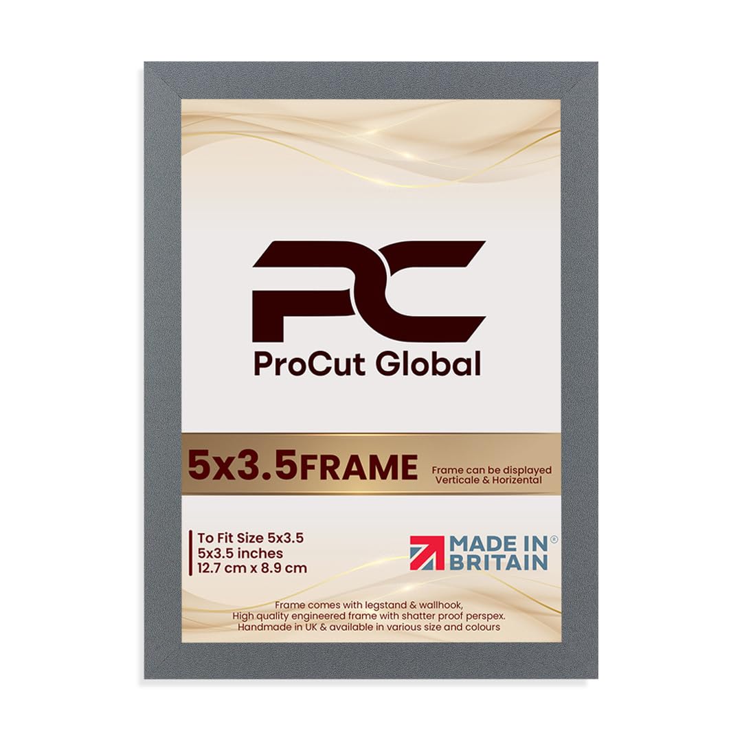 Procut Global 5X3.5 Dark Grey Picture Frames – Sleek Wooden Photo Frame with Shatterproof Perspex for Wall or Tabletop – Perfect for Posters, Certificates, Prints–Multiple Sizes & Colors Available
