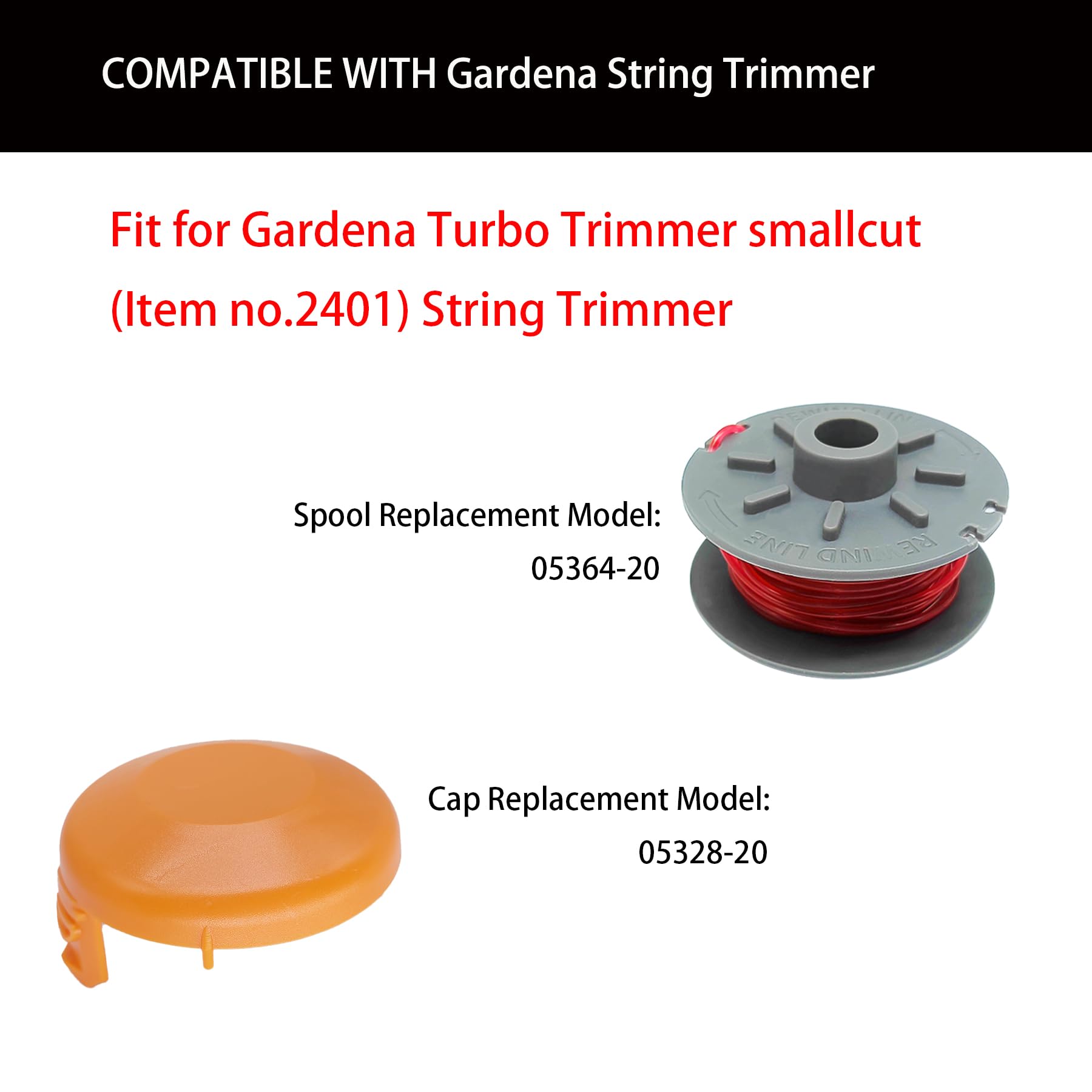 Zamienne szpule i nasadki do trymera Gardena 5364-20, 1,65 mm x 6,1 m, żyłki do Gardena Turbo Trymer SmallCut Art 2401 (6 szpul + 2 nasadki)