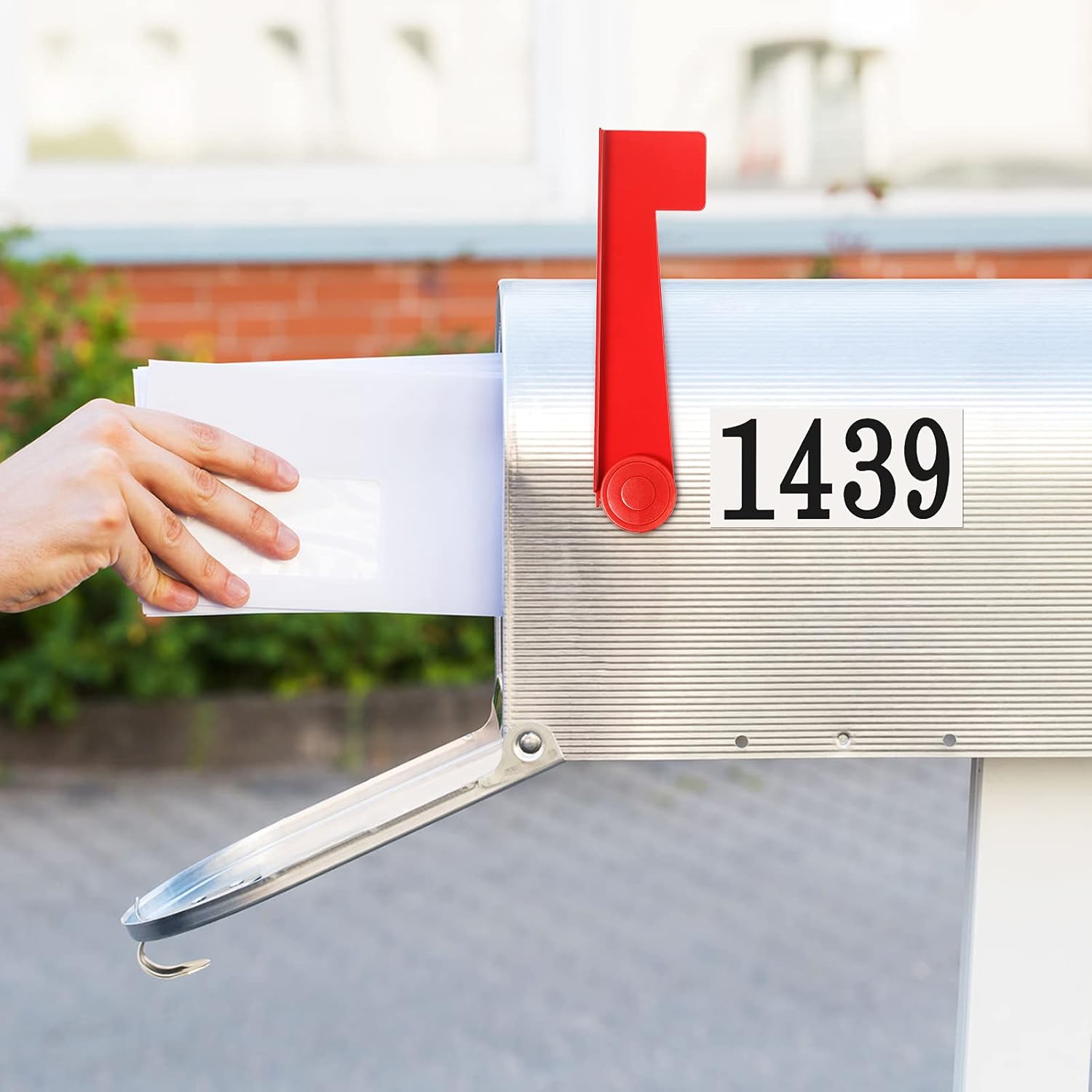 Mudder Mailbox Replacement Flag Kit Stainless Steel Red Flag with Self Stick Mailbox Number Stickers Sheet(White Background and Black Words)