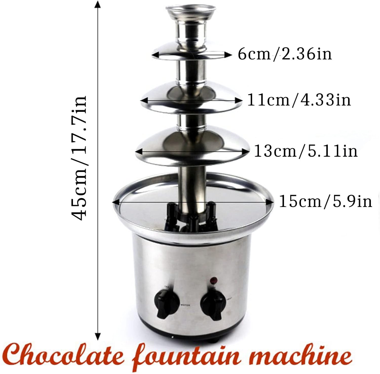 4 Tier DIY Electric Chocolate Fountain Machine, Stainless Steel 1.8kg Capacity Hot Chocolate Fondue Fountain Machine Waterfall, Perfect for Nacho Cheese, BBQ Sauce, Ranch