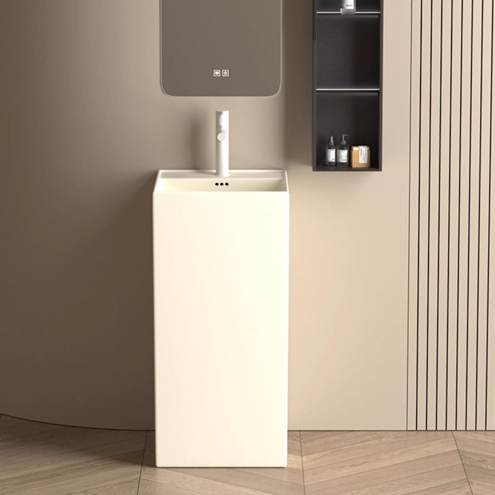 Fregadero cuadrado, lavabo de cerámica con agujero de desbordamiento y drenador, tamaño B-único, B-One Size
