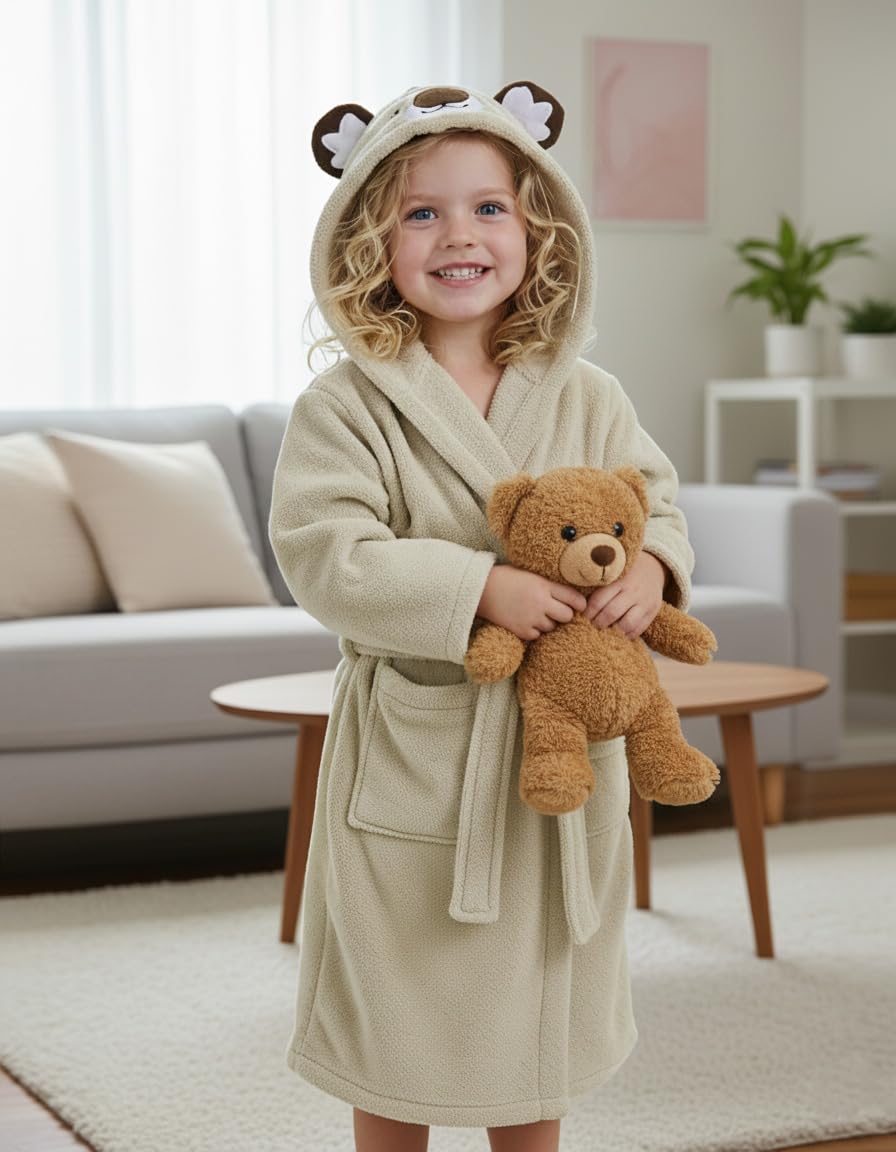 JiAmy Peignoir pour enfant avec capuche animale, en flanelle et taille réglable, pour garçons et filles de 1 à 8 ans