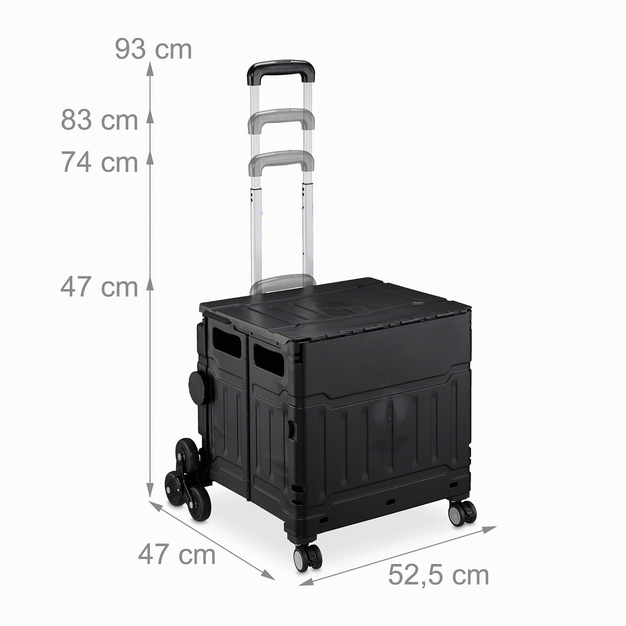 Relaxdays Einkaufstrolley Treppensteiger, klappbar, Einkaufskorb mit Rollen, Deckel, Teleskopgriff, bis 50 kg, Farbwahl