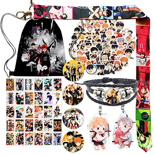 SMMUSEN Gift Sets for Fans,Including Anime Haikyuu Drawstring Backpack, 1Pcs Bracelets, 1Pcs Lanyard, 2Pcs Keychains, 4Pcs Button Pins, 30Pcs Lomo Cards, 50Pcs Haikyuu Stickers