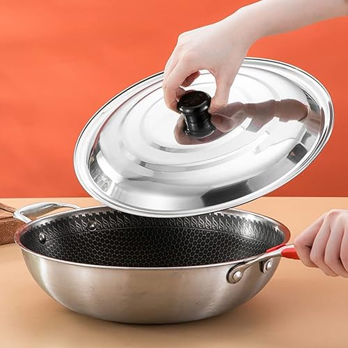 Miniatura 5 de Tapa de cacerola con tapa para wok, cubierta de cacerola tapa redonda de acero inoxidable con pomo, cubierta de sartén para sartén de hierro