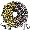 XTF2015 Christmas Outdoor Indoor Lights, 105ft 300 LED End to End Connected 9 Modes Timer Remote Christmas String Lights for Trees, Patio, Garden, Party, Wedding, Holiday (Warm White + Multicolor)