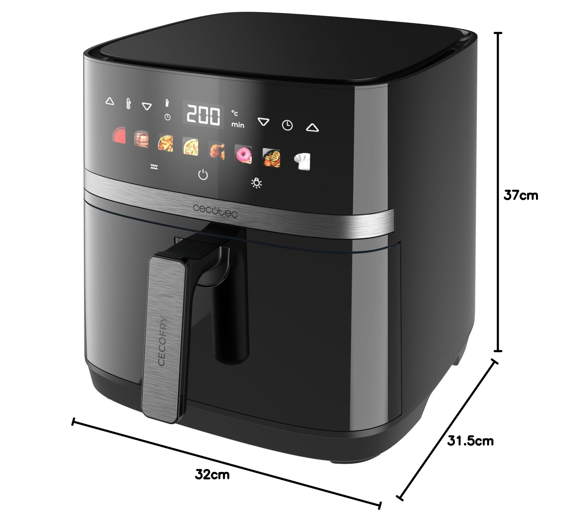 Cecotec Frytkownica powietrzna 8 l z podwójnym grillem, Air Fryer, Cecofry&Grill Duoheat 8000. 2200 W, doskonały smak złota i grilla w mięsie, temperatura 80-200°C, 8 menu i okna