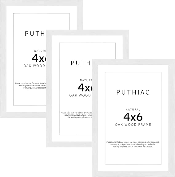 puthiac 4x6 Oak Wood Picture Frame - 4"x6" Photo Frame, 4x6 Picture Frame Wood, Natural Solid Wooden Picture Frames for Wall Art Photo and Prints(3 Pack, White)