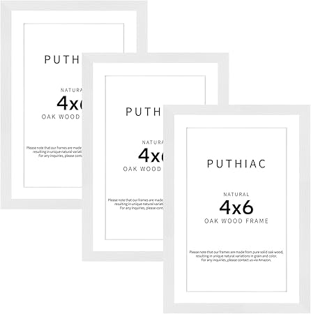 puthiac 4x6 Oak Wood Picture Frame - 4"x6" Photo Frame, 4x6 Picture Frame Wood, Natural Solid Wooden Picture Frames for Wall Art Photo and Prints(3 Pack, White)