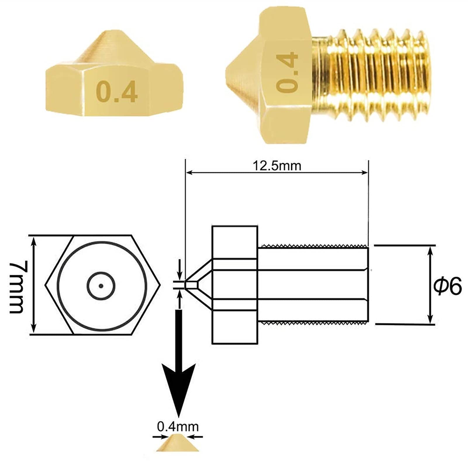 3D-Drucker-Düsensatz, V6 30-teilig, 10 Stück 0,35 Reinigungsnadeln, Extruder .4, Zubehör