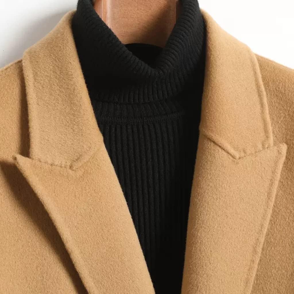 Double-Breasted Tweed Coat Men's Double-Sided Nylon Jacket Autumn and Winter Trench Coat(L Code)