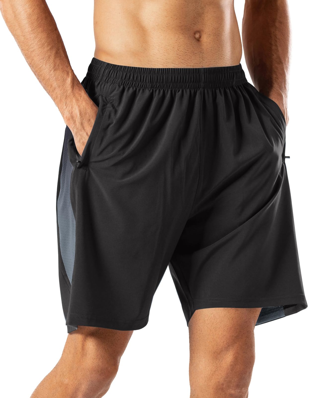 HMIYA Herren Sport Shorts Schnell Trocknend Kurze Hose mit Reißverschlusstasch