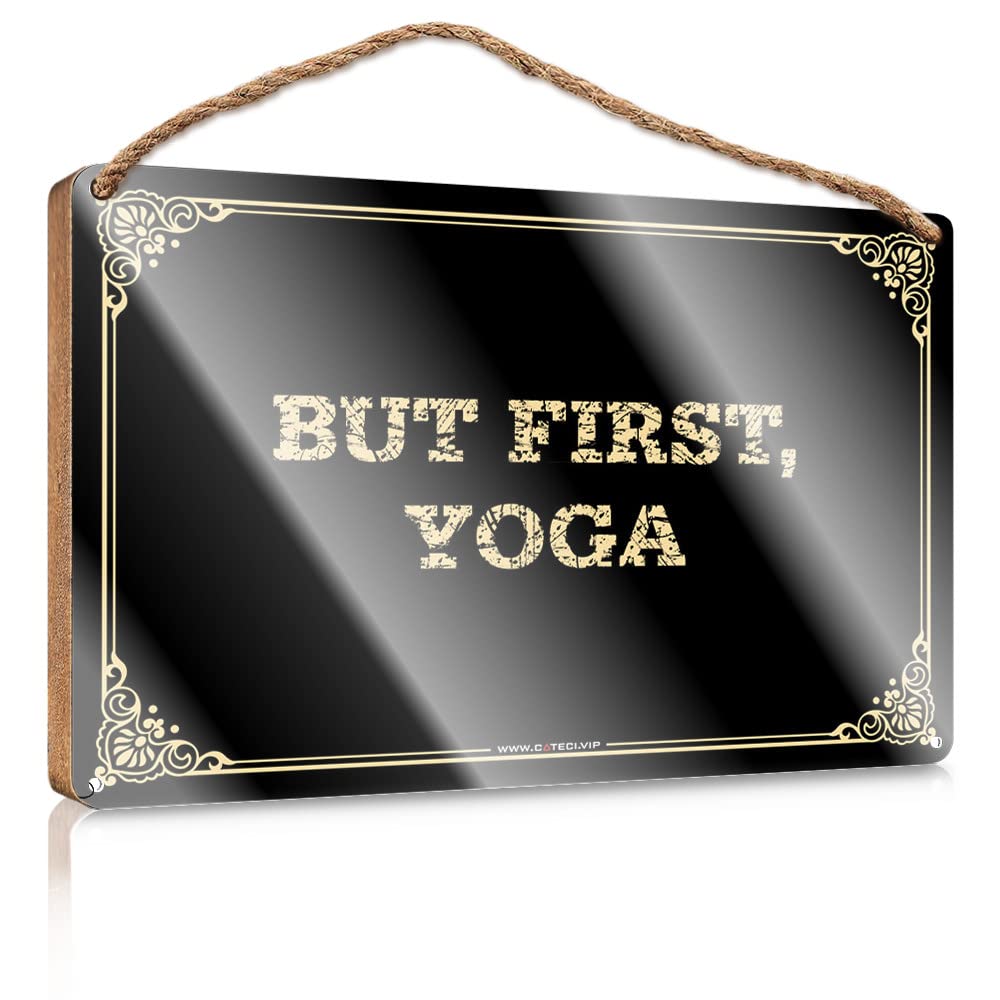 MAHQPZXSF Wood Pantry Signs For Kitchen But First, Yoga Wooden Sign Bar Signs For Home Bar Coffee Bar Decor(23X35CM)