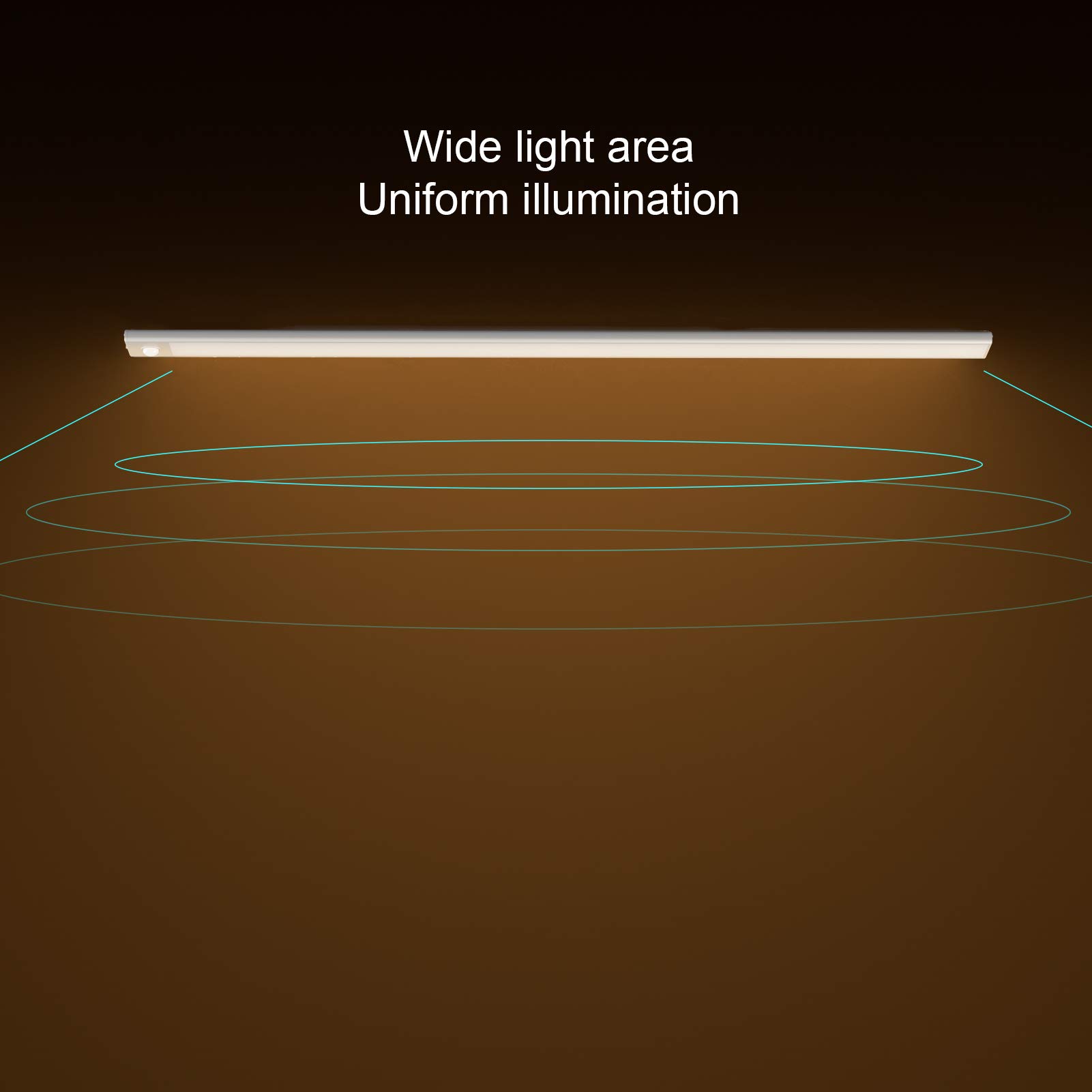 Klighten 2 Stück 60cm Schrankbeleuchtung mit Bewegungsmelder, Unterbauleuchte Küche LED 230LM, 3200 mAh Batterie, Auto/ON/OFF, USB Aufladbar, Magnet Schranklicht, 3000K Warmweiß, Silber