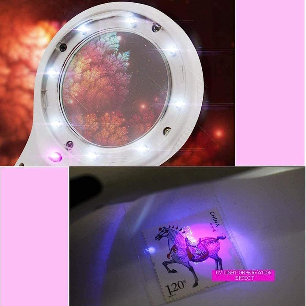 Lupas, lupas LED con Lentes HD 4X, 3X y 8X para Lectura, Manualidades y Reparaciones, / Blanco / 2.5*