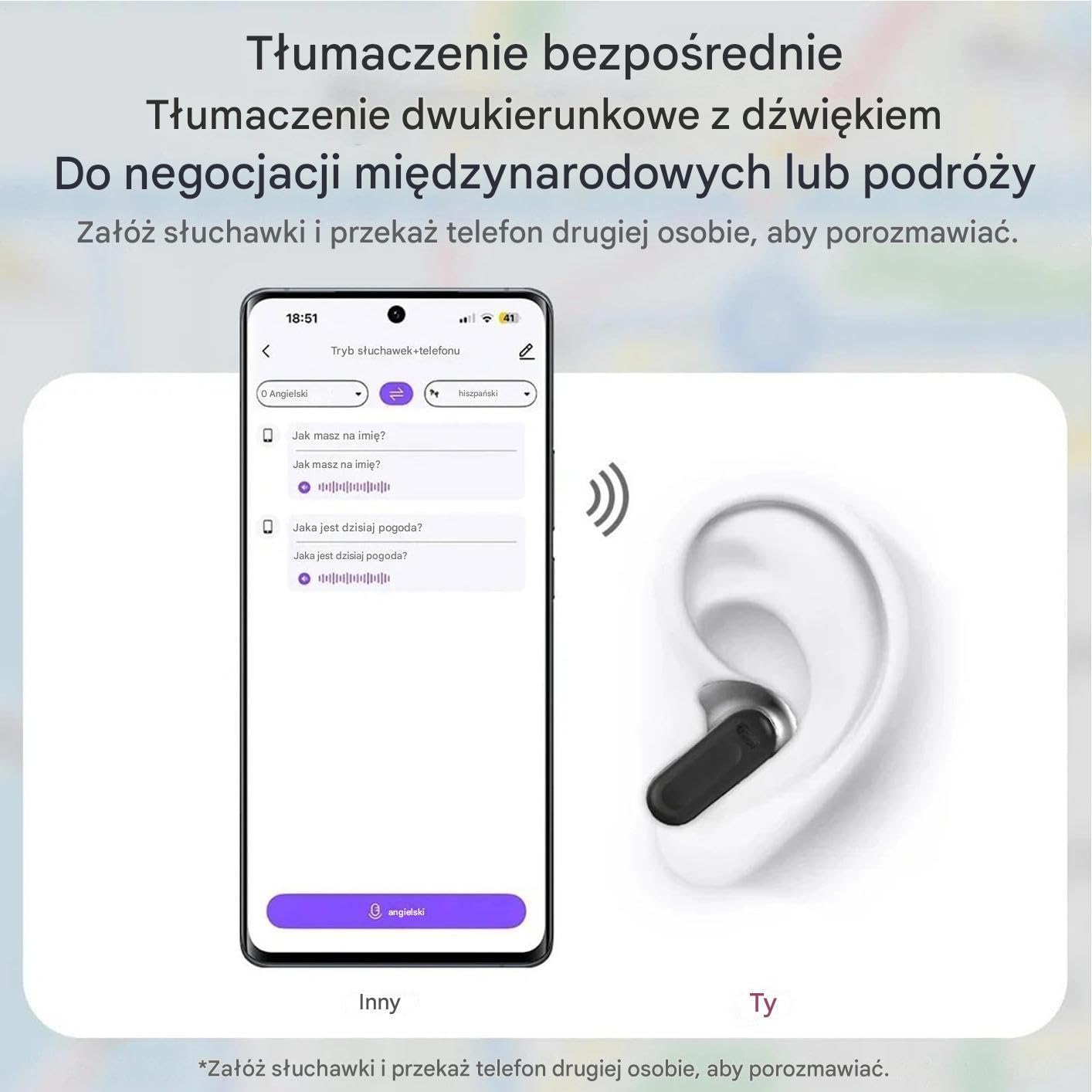 Słuchawki tłumaczące Bezprzewodowe Słuchawki Z Redukcją Szumów I Ekranem | Nauszniki Tłumaczące I Słuchawki Douszne Z Tłumaczem AI Dla mężczyzn i kobiet, biznes, , szkoła, praca, sport,