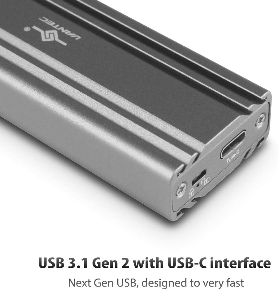Vantec M.2 Nvme SSD to USB 3.1 Gen 2 Type C Enclosure with C to C Cable, Space Gray Color, ID6 (NST-206C3-SG)