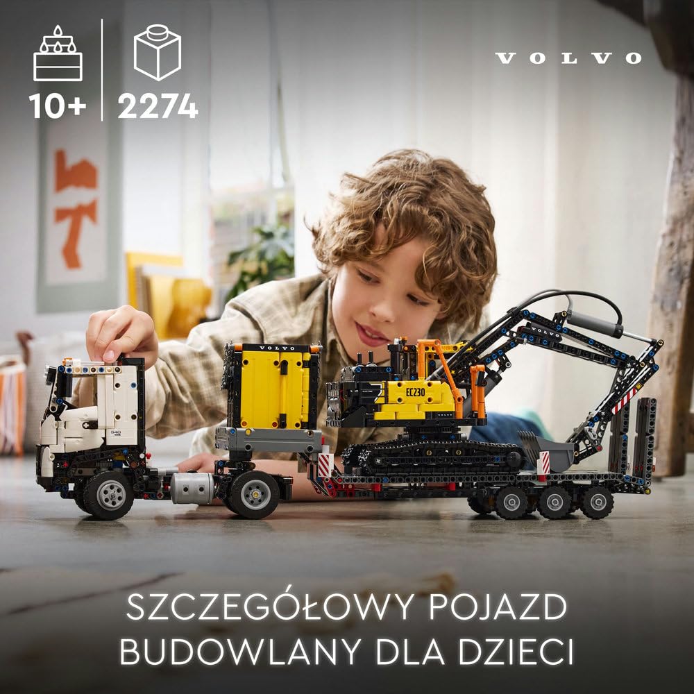 LEGO Technic Ciężarówka Volvo FMX i koparka EC230 Electric, Zabawka dla Dziecka do Zbudowania, Maszyny Budowalne dla Fana Inżynierii, Pomysł na Prezent dla 10-latka, dla Chłopca i Dziewczynki, 42175