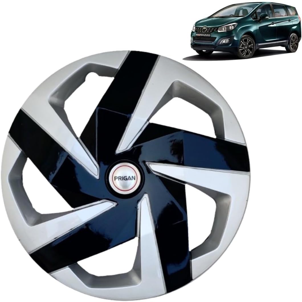Prigan Wheel Cover for Marazzo Silver Black Wheel Cover 16" for Marazzo (Set of 4 Pcs) (Press Fitting) Model Name- Magnite DC 16