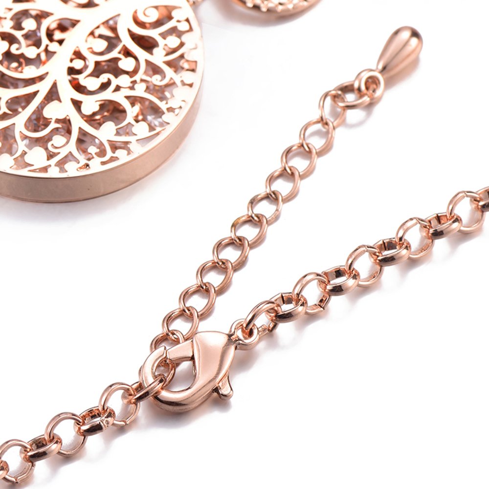 Ouran Collana lunga per le donne, collana catena albero della vita per le ragazze Collana in oro rosa e argento con collana di cristallo CZ